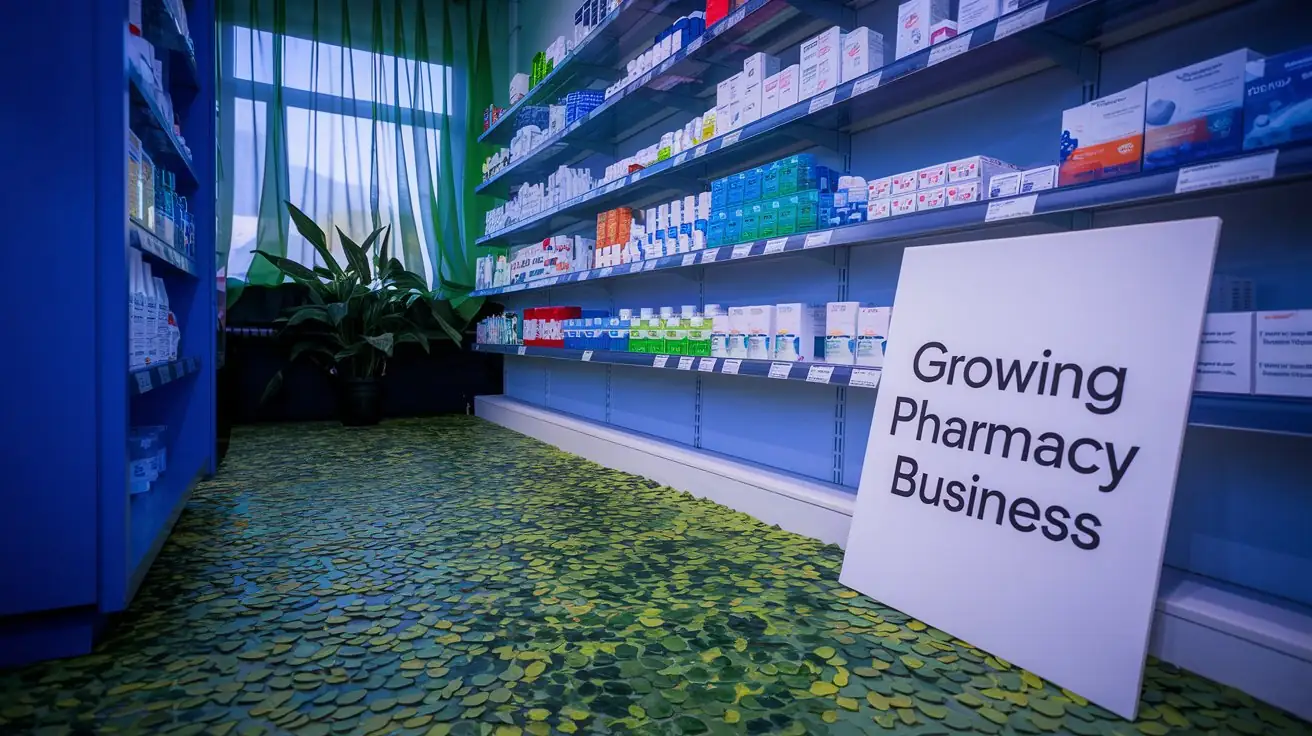 A photo of a pharmacy with a sign that says growth