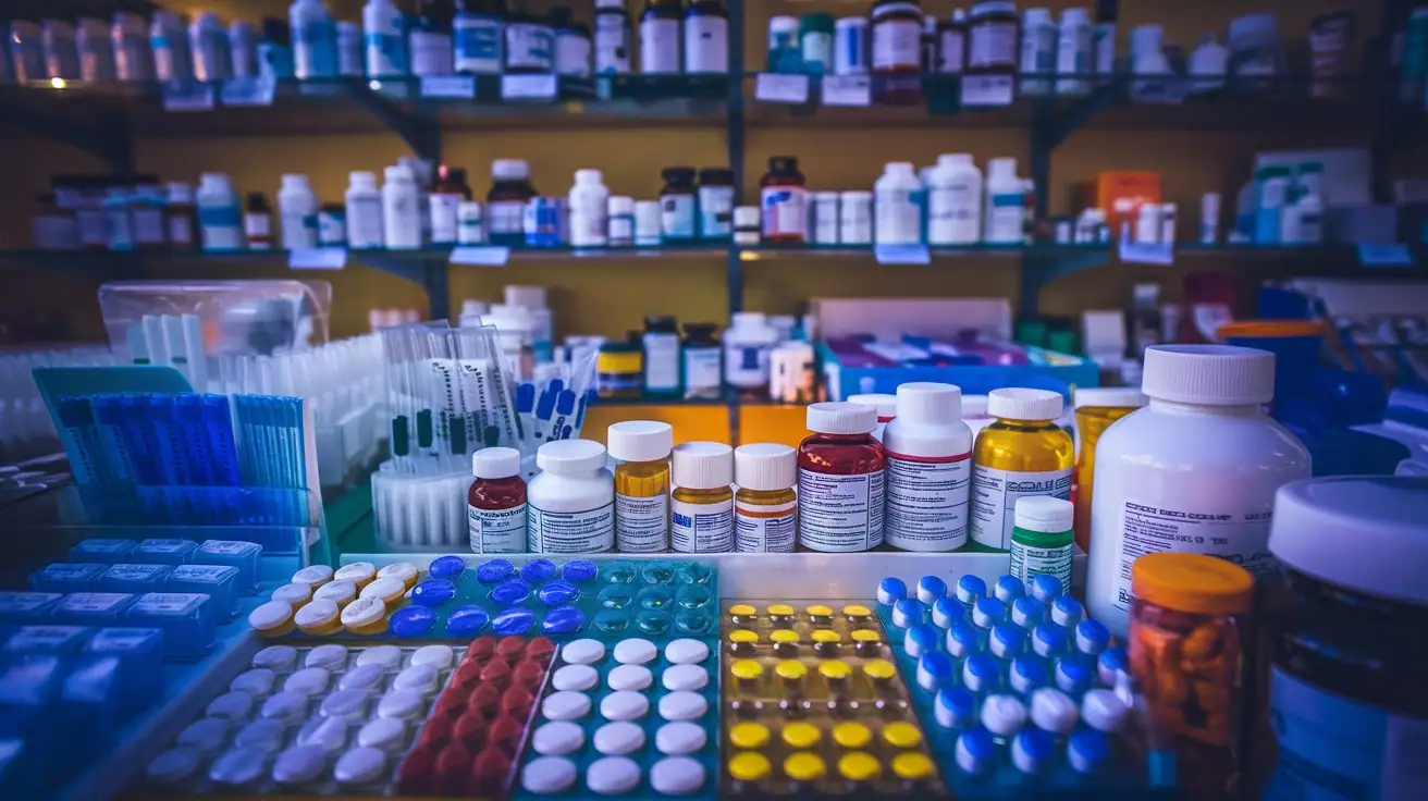 A photo of a pharmacy with a variety of Medicines