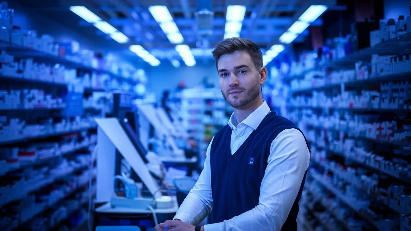A pharmacy consultant standing in the pharmacy